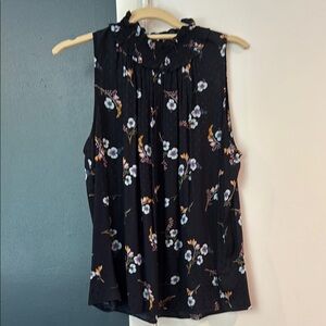 Rebecca Taylor Black Sleeveless Blouse with Pleated Ruffles